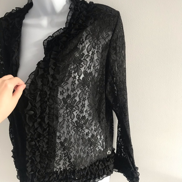 Red Coral Black Floral Lace Cardigan Sweater - Picture 2 of 15